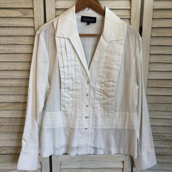 NWT Jones New York White Oxford Tuxedo Blouse 1X - Picture 1 of 9